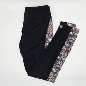 LuLaRoe Floral Stripe Black Leggings Women's Size Small EUC